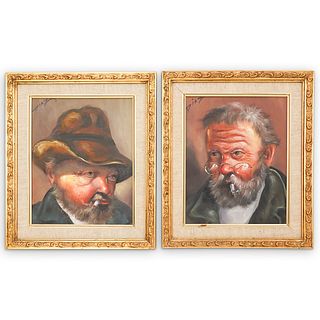 (2 Pc) Oil On Canvas Signed Portraits