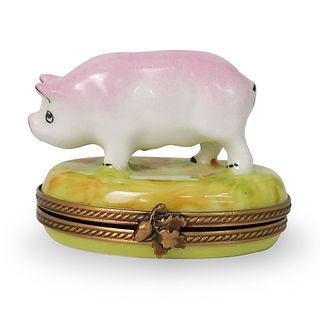 Limoges Porcelain Pig Pill Box