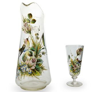 Hand Painted Glass Water Pitcher Set