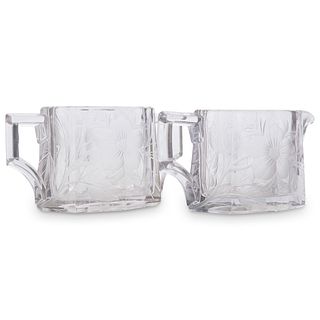 (2 Pc) Etched Crystal Condiment Caddies