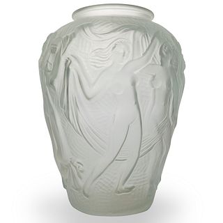 Lalique Style Figural Glass Vase