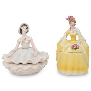 (2 Pc) Porcelain Figurine Trinket Boxes