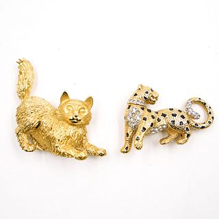 (2 Pc) Jeweled Animal Brooches