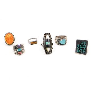 (6 Pc) Navajo Style Sterling Ring Grouping