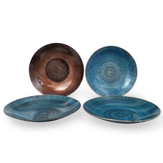 (4 Pc) Set of Marion Lang Enamel Copper Plates
