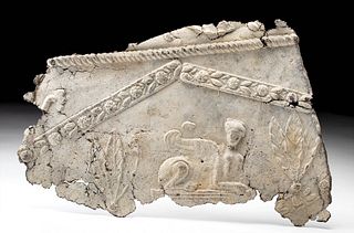 Roman Lead Sarcophagus Panel with Sphinx