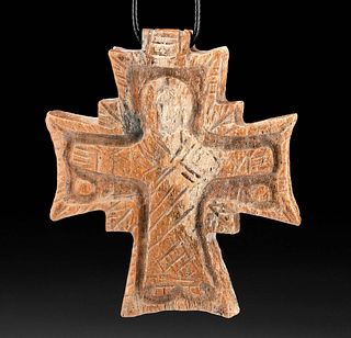8th C. Byzantine Carved Bone Cross Pendant