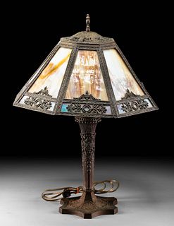 Antique American Slag Glass Lamp by Salem Brothers