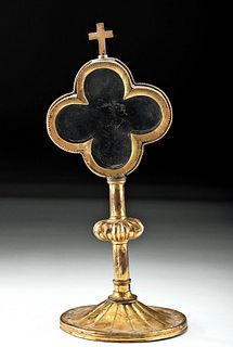 17th C. European Gold & Glass Reliquary w/ Cross