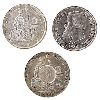 COINS OF BRAZIL, HONDURAS, PANAMA, GUATEMALA, PERU