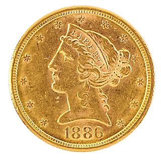 U.S. 1886-S LIBERTY $5.00 GOLD COIN