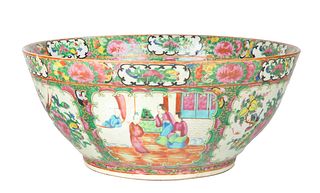 A FAMILLE ROSE MEDALLION PUNCH BOWL, CANTON, MID-19TH CENTURY