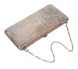 A RUSSIAN SILVER PURSE WITH CHAIN, MOSCOW, 1908-1917
