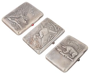 A GROUP OF THREE SOVIET SILVER CIGARETTE CASES, FIRST HALF OF 20TH CENTURY