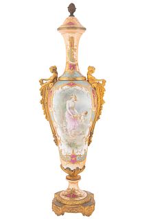 A FRENCH SEVRES STYLE ORMOLU-MOUNTED PORCELAIN AMPHORA, LATE 19TH-EARLY 20TH CENTURY