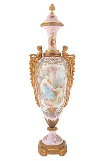 AN ORMOLU-MOUNTED TWO-HANDLED SEVRES STYLE VASE, COLLOT, LATE 19TH-EARLY 20TH CENTURY