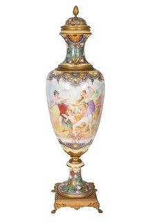 A MONUMENTAL ORMOLU-MOUNTED SEVRES STYLE VASE, CH. FUCHS, LATE 19TH-EARLY 20TH CENTURY