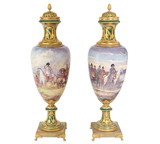 A PAIR OF MONUMENTAL NAPOLEONIC SEVRES STYLE VASES, LATE 19TH CENTURY