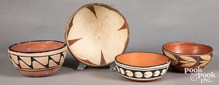 Three Santo Domingo Native American Indian pottery bowls, etc.