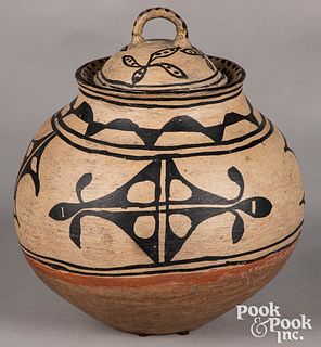 Tesuque Pueblo Indian lidded pottery jar