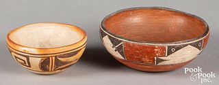 Two Native American Indian pottery vessels, one Hopi and one Zia Pueblo