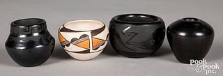 Four miniature Native American Indian pottery jar