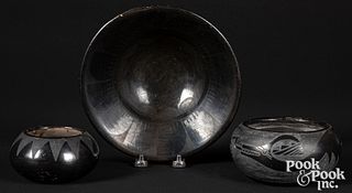 Three Native American Indian blackware bowls