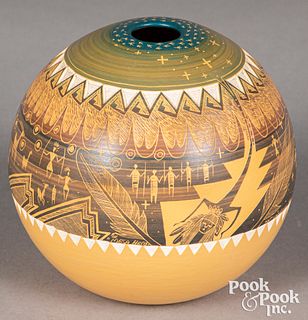 Navajo Indian polychrome incised seed bowl