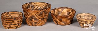 Four Pima Indian coiled baskets