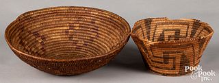 Two Pima Indian coiled baskets
