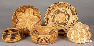 Five Papago Indian baskets
