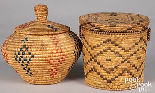 Two antique lidded baskets