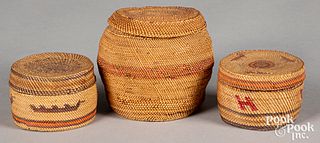 Three Mikah Indian lidded trinket baskets