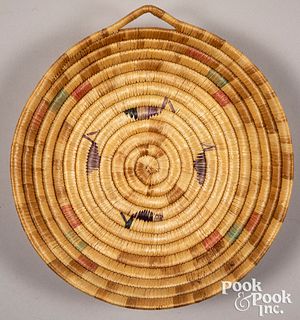 Yupik Eskimo coiled polychromed basket