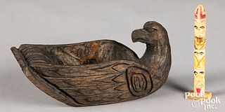 Northwest Coast Kwakiutl carved cedar eagle bowl