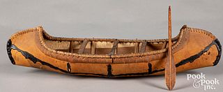Native American Indian birch bark miniature canoe