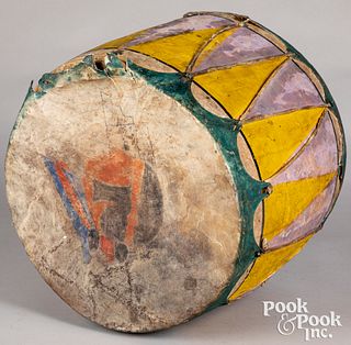 Pueblo Indian painted hide drum