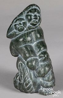 Inuit carved stone woman and child