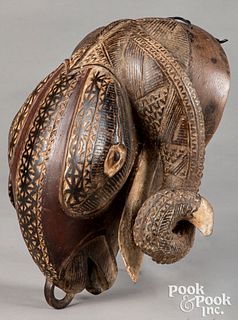 Ivory Coast Baule carved wood ram headdress
