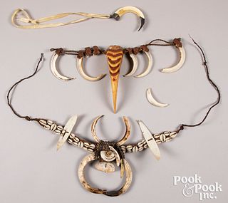 Two Papua New Guinea boar tusk necklaces