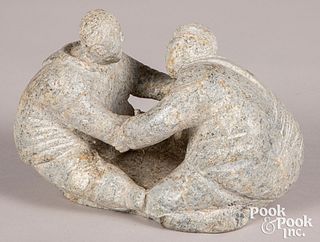 Alaskan Inuit stone carving of two seated figures