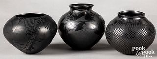 Three Mata Ortiz blackware pottery jars