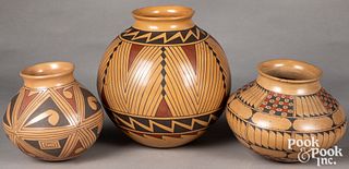 Three Mata Ortiz pottery jars, one unsigned
