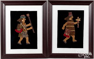 Group of framed Peruvian miniature textiles