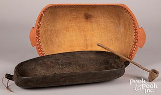 Primitive wood carved long bowl