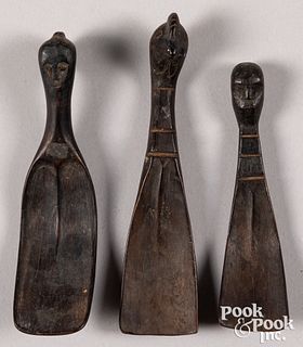 Three African wood carved figural spoons