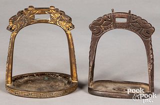 Two Chinese bronze stirrups