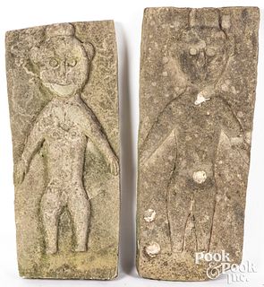 Two Sumatra carved stone field guardian statues