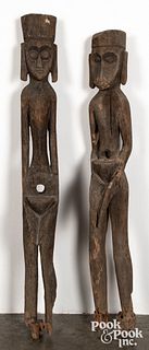 Pair of Indonesian carved wood statue presses