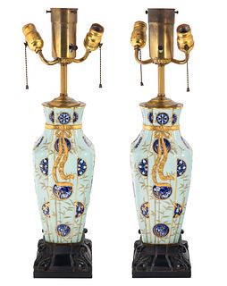A PAIR OF PORCELAIN JAPANOISERIE VASES, CONVERTED INTO LAMP BASES